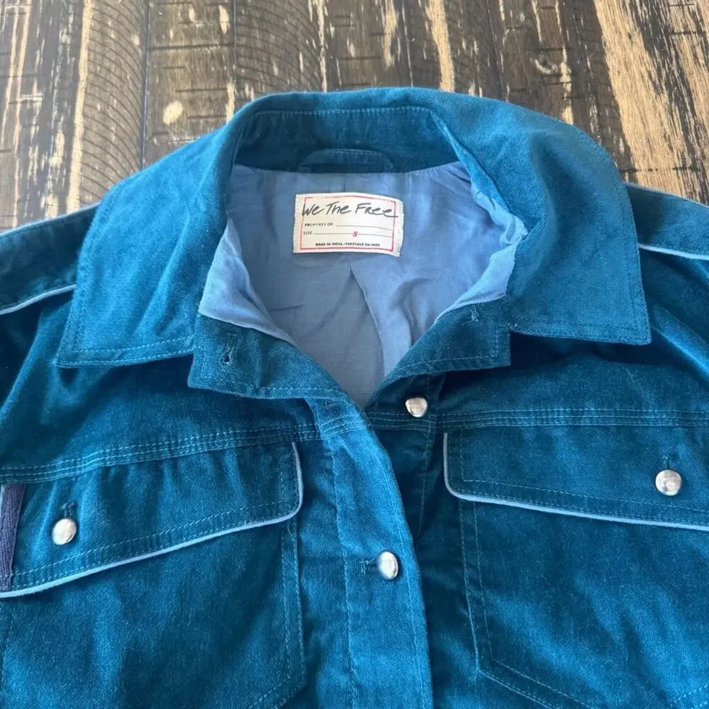 We The Free by FREE PEOPLE - Oversized Teal Corduroy Snap Jacket – Size SMALL